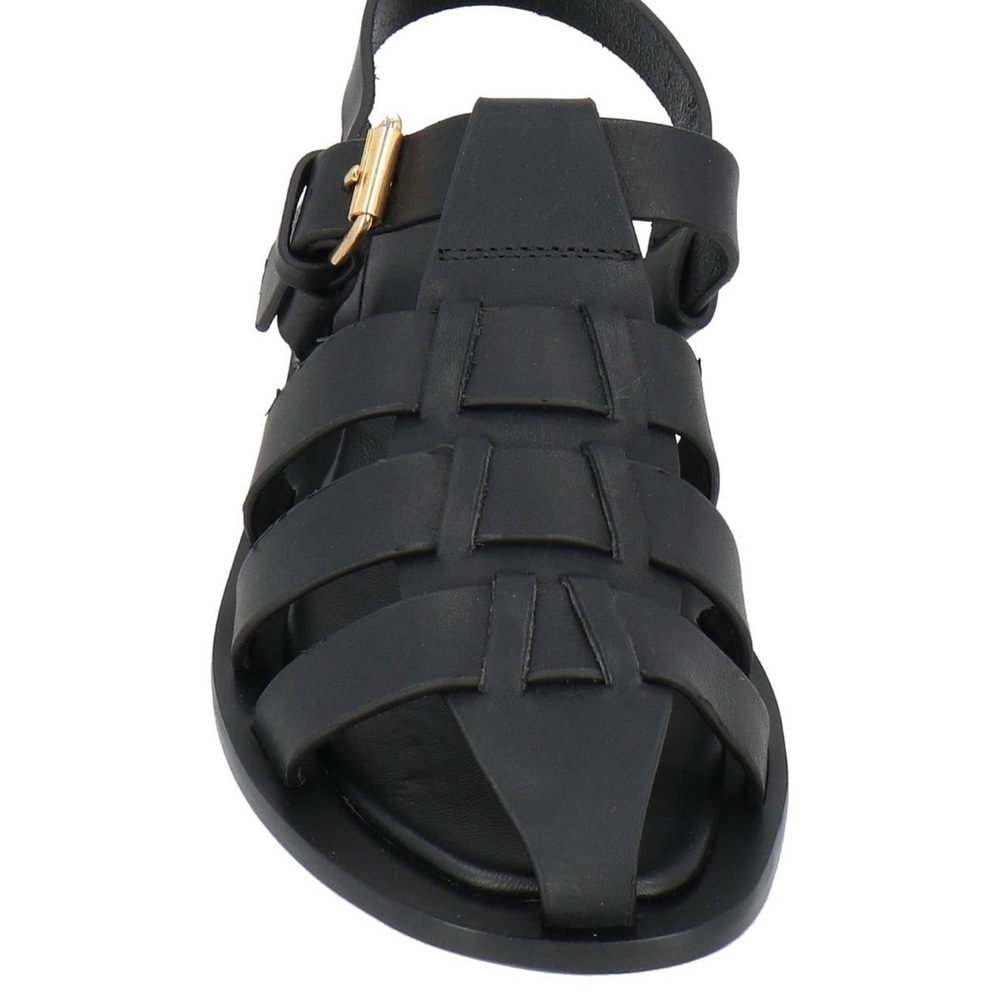 Mansur Gavriel Fisherman Sandals - Black Leather Sandals with Gold Buckle - Picture 9 of 11